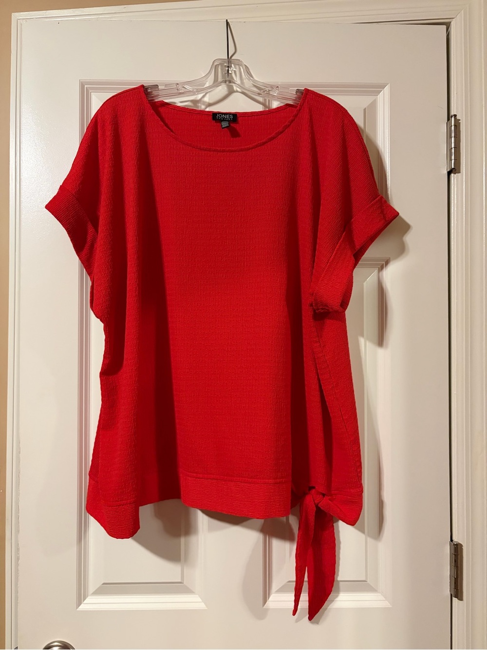 Jones New York Red Short-Sleeve Tie-Side Top